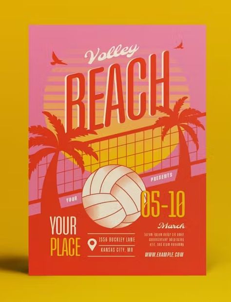 Pink Gradient Volley Beach Flyer Set AI, PSD Beach Poster Design, Sport Flyer, Event Proposal, Volleyball Posters, Church Inspiration, Fitness Flyer, Summer Party Invitations, Proposal Design, Flyer Design Layout