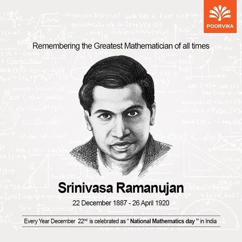 National Mathematics Day is celebrated today across our nation to mark the birth anniversary of Mathematical Genius Srinivasa Ramanujan.   #ManWhoKnewInfinity #PoorvikaMobiles  #NationalMathematicsDay #SrinivasaRamanujan #maths Ramanujan Mathematics Birthday, National Mathematics Day, Srinivasa Ramanujan, Mathematics Day, National Science Day, Maths Day, International Days, Friends Sketch, Powerful Inspirational Quotes