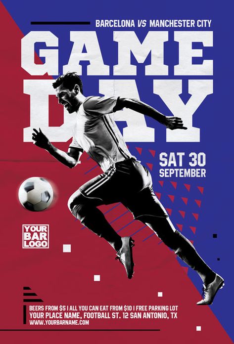 Soccer Game Day Flyer Template Sports Event Flyer, Sport Tournament Poster, Sports Tournament Poster, Sports Event Poster, Sport Event Poster, Game Day Flyer, Nba Party, Soccer Design, Football Posters