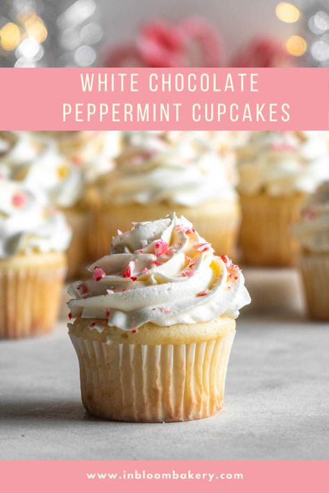 Peppermint Ganache, White Chocolate Buttercream Frosting, Chocolate Peppermint Cupcakes, Chocolate Peppermint Cake, Peppermint Cupcakes, White Chocolate Cupcakes, Peppermint Recipes, Peppermint Cake, Cupcakes Filled