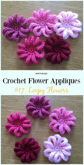 Loopy Flowers Free Crochet Pattern-Easy #Crochet #Flower Appliques Free Patterns Flower Patterns Crochet, Crochet Flowers Free Pattern For Hats, Free Crochet Flower Patterns For Hats, Crochet Flower For Hats Free Pattern, Flower Applique Patterns Crochet, Free Crochet Patterns For Big Flowers, Crochet Flower For Baby Hat, Crochet Applique Patterns Free Flower, Free Crochet Patterns For Flowers