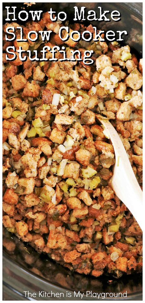 Slow Cooker Stuffing, Slow Cooker Thanksgiving, Stuffing Recipes Crockpot, Crockpot Stuffing, Crockpot Side Dishes, Stuffing Recipes For Thanksgiving, Crock Pots, Thanksgiving Stuffing, Turkey Recipes Thanksgiving