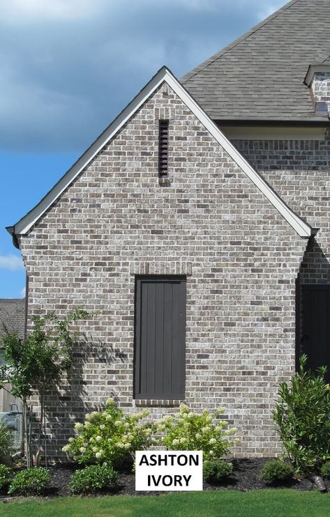 Gray Siding With Brick Exterior, Brown Brick Farmhouse Exterior, White And Grey Brick House Exterior, Grey Brick Homes Exterior, Exterior House Brick Colors, Stone Brick Exterior House, Exterior Brick Colors For House, New Brick House Exterior, Savannah Gray Brick