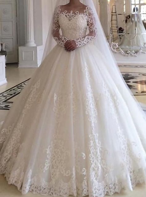 Silhouette:Ball Gown; Hemline / Train:Court Train; Closure:Covered Button; Fully Lined:Yes; Built-In Bra:Yes; Wedding Venues:Church; Embellishment:Appliques; Fabric:Tulle,Lace; Sleeve Length:Long Sleeve; Tips:Colors may vary slightly due to different monitor settings; Theme:Formal; Boning:No; Waistline:Natural; Neckline:Jewel Neck; Brand:LAN TING Express; Front page:Wedding Dresses; Listing Date:08/31/2020; Bust:; Hips:; Hollow to Floor:; Waist:; Wrap:No Jeweled Wedding Dress, Cheap Wedding Dresses Online, Ball Gowns Princess, Long Sleeve Wedding Dress Lace, Wedding Dress Train, Princess Ball Gowns, Lace Bridal Gown, Wedding Dresses For Sale, Formal Dresses For Weddings