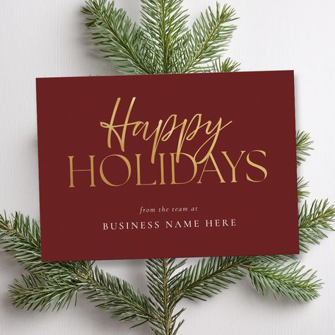 Happy Holidays Modern Red Gold Script Business Holiday Card Business Christmas Cards For Clients, Zazzle Christmas, Business Holiday Cards, Elegant Typography, Modern Minimalist Style, Christmas Holiday Cards, Business Stationery, Holiday Card, Business Supplies