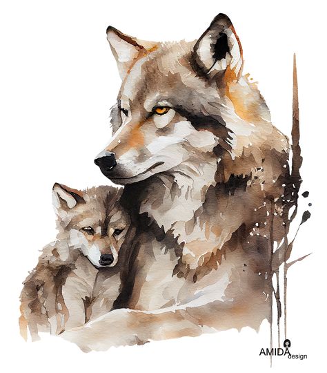 Mother Wolf with a Baby Watercolor painting with pastel brown and grey palette of colors. Wolf Watercolour Painting, Watercolor Wolf Painting, Baby Watercolor Painting, Wolf Watercolor Painting, Wildlife Watercolor, Wolf Watercolor, Baby Watercolor, Beauty Of Motherhood, Watercolor Wolf