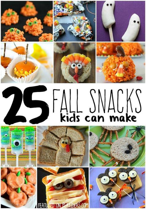 Fall Snacks Kids Can Make Fall Snacks Kids, Snacks Kids Can Make, Fall Party Snacks, Healthy Fall Snacks, Fall Party Food, Fall Crafts For Toddlers, Snacks Kids, Thanksgiving Snacks, Food Activities