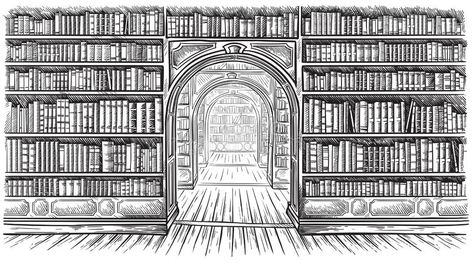 Open Book Drawing, Library Drawing, Black White Illustration, Graphic Sketch, Old Library, Book Background, Modern Library, Library Images, Book Illustration Art