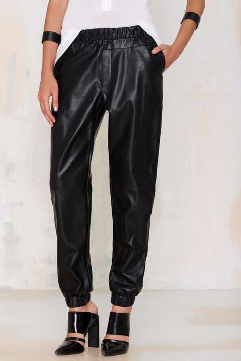 Nasty Gal Run with It Vegan Leather Jogger Pants Leather Jogger Pants, Leather Clothes, Velvet Joggers, Lounge Pants Womens, Leather Joggers, Jogger Pants Casual, Fall Pants, Dress Pretty, Black Vegan