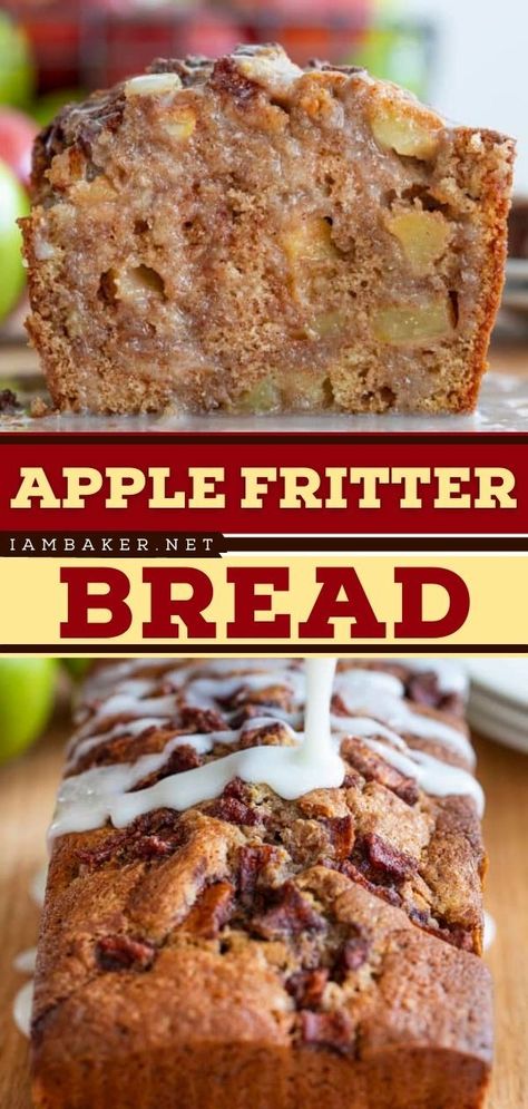 Apple Fritter Bread, Pita Pockets, Apple Fritter, Apple Bread, Apple Fritters, Bread Recipes Sweet, Quick Bread Recipes, Think Food, Bread Cake