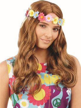 Wavy Floral Hippie Wig by Fancy Dress Ball Hippy Fancy Dress, Hippy Costume, Fancy Dress Womens, Fancy Dress Wigs, 1960s Hippie, Fancy Dress Ball, Flower Power Hippie, Mens Fancy Dress, Ladies Fancy Dress