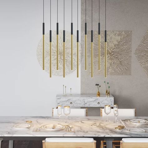 Ivy Bronx Baileyton 10 - Light Kitchen Island Linear LED Pendant | Wayfair Pendant Lights Over Dining, Pendant Lights Over Dining Table, Lights Over Dining Table, Light Kitchen Island, Brushed Copper, Light Kitchen, Island Pendants, Kitchen Island Pendants, Cluster Pendant