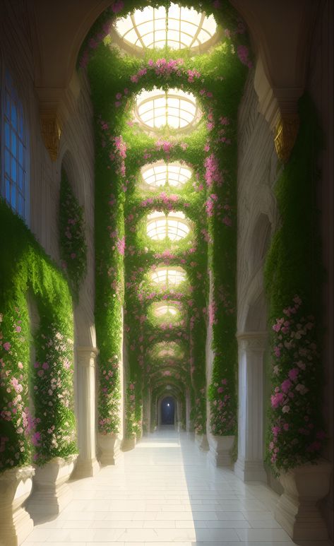 Fantasy Castle Hallway, Fantasy Hallway, Fantasy Castle Interior, Castle Hallway, Green Kingdom, Taman Air, Wattpad Background, Fantasy Rooms, Grand Hall