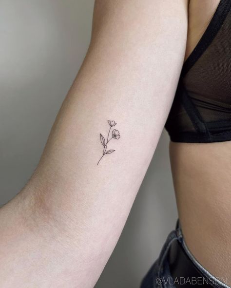 Places To Put Flower Tattoos, Two Small Flowers Tattoo, Flower Tattoos Poppies, Dainty Petunia Tattoo, Tiny Dainty Flower Tattoo, Minimalist Flower Tattoo Arm, Micro Flower Tattoos For Women, Birth Flower Tattoos Minimalist, Flower Tattoos Tiny