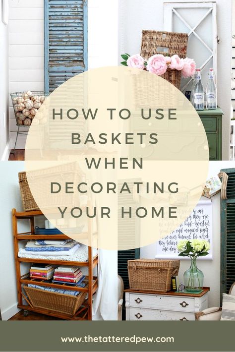 Baskets are a simple and practical way to decorate your home. #baskets #homedecor #storage Wicker Basket Decor Ideas, Wicker Basket Decor, Basket Decor Ideas, Decorate With Baskets, Basket Makeover, Large Wicker Basket, Old Baskets, Display Basket, Vintage Baskets