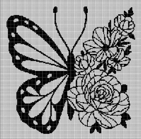 Flowers Silhouette, Simple Chart, Motifs Blackwork, Butterfly With Flowers, Butterfly Cross Stitch Pattern, Digital Computer, Blackwork Patterns, Tiny Cross Stitch, Fair Isle Knitting Patterns