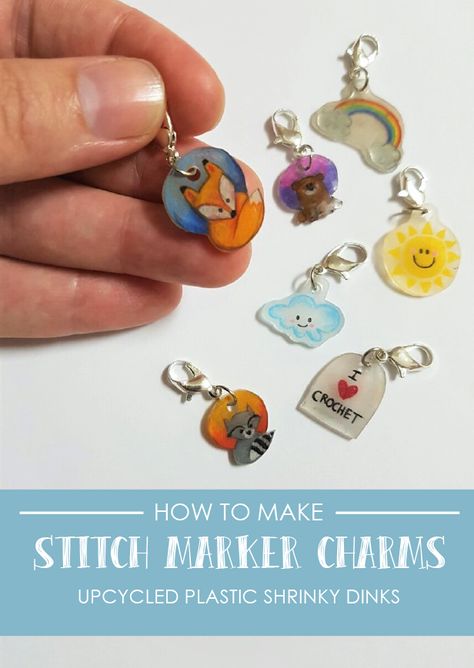 Stitch Markers Diy, Shrinky Dink Art, Diy Stitch, Shrinky Dink Jewelry, Shrinky Dink Crafts, Diy Marker, Shrink Plastic Jewelry, Shrink Art, Cute Stitch