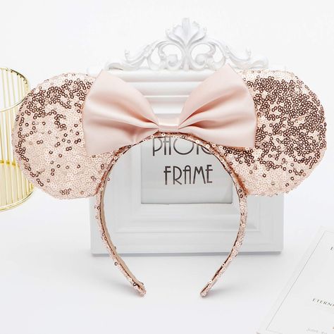 Rose Gold Minnie Ears, Cartoon Ears, Headband With Bow, Mickey Mouse Ears Headband, Disney Headbands, Minnie Ears Headband, Bow Hairband, Birthday Accessories, Minnie Mouse Ears Headband