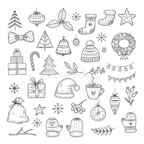 Sketch Christmas, Christmas Gift Vector, Xmas Garland, Winter Drawing, Christmas Sketch, Winter Drawings, Set Background, Sketch Box, Christmas Gift Boxes