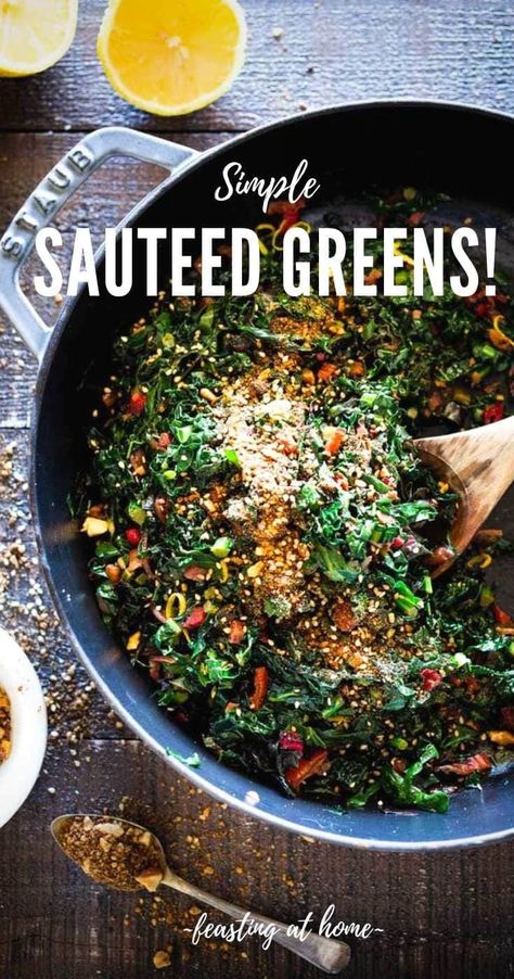 Simple Vegan Sautéed Greens Recipe - Kale & Chard with Garlic, Shallots & Lemon Sauted Kale, Sautéed Kale, Vegan Low Carb, Braised Kale, How To Cook Kale, Sauteed Greens, Soup Appetizers, Sauteed Kale, Vegetarian Side Dishes