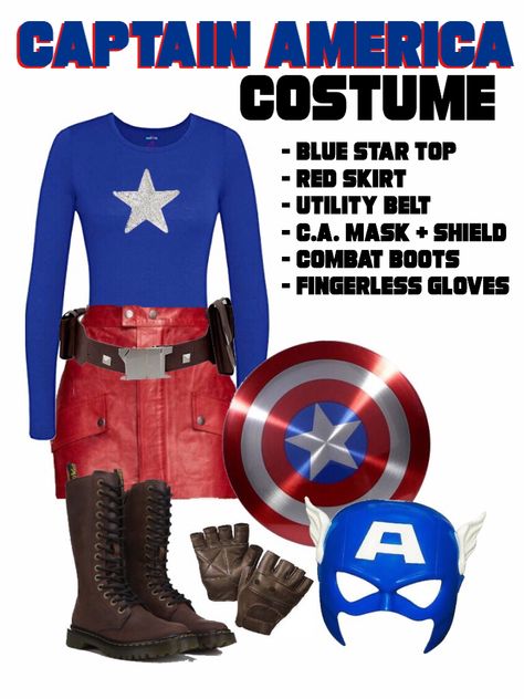 #captainamerica #marvel #womens #costume #halloween #cosplay #hero #superhero #cap #DIY #easy Female Captain America Costume, Female Captain America, Captain America Halloween Costume, Captain America Halloween, Female Captain, Captain America Outfit, Diy Girls Costumes, Diy Superhero Costume, Marvel Halloween Costumes