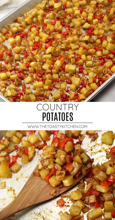 Roasted Potatoes With Peppers And Onions, Potato Cubes In Oven, Cubed Potatoes Recipes, Country Potatoes Breakfast, Country Potatoes Recipe, Potatoes With Peppers And Onions, Country Potatoes, Savory Seasoning, Pasta Board