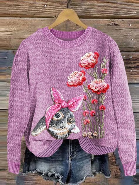 Easter Embroidery Cute, Cozy Knit Sweater, Cute Rabbit, Cozy Knit, Cozy Knits, Knit Sweater, Knitted Sweaters, Stockings, Easter