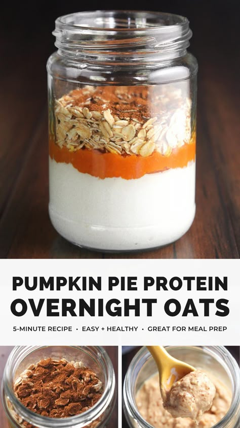 Oats In A Jar, Overnight Oats In A Jar, Pumpkin Pie Protein, Protein Overnight Oats, Dessert For Breakfast, Overnight Oat, Overnight Oatmeal, Healthy Ingredients, Healthy Pumpkin