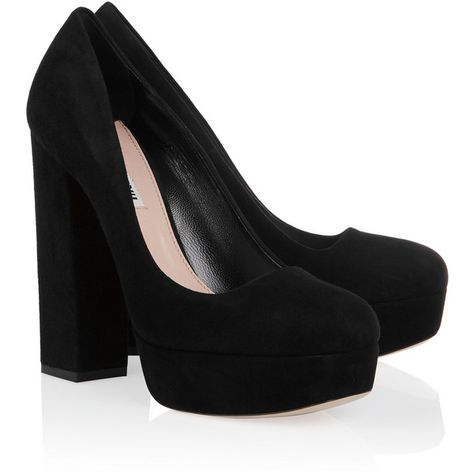 Black Block Heel Pumps, Heels Block, Cute High Heels, Black Heels Low, Black Suede Shoes, Black Platform Shoes, Black Slip On Shoes, Shoes Retro, Low Heel Pumps