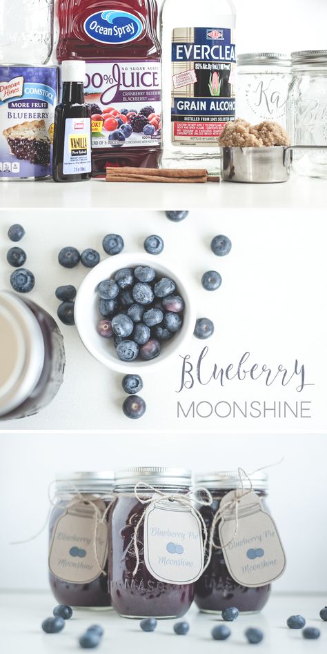 Blueberry Pie al a mode moonshine recipe with a free printable mason jar tag. Blueberry Moonshine Recipe, Blueberry Pie Moonshine Recipe, Moonshine Drinks, Blueberry Moonshine, Flavored Moonshine Recipes, Moonshine Drink Recipes, Blueberry Treats, Homemade Beverages, Peach Moonshine