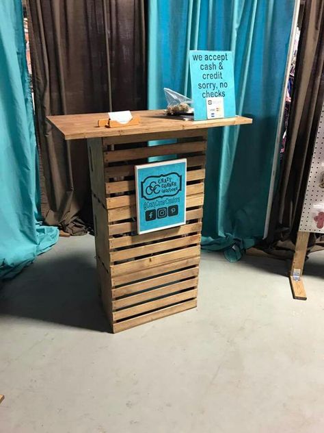 Check out stand Vendor Check Out Station, Check Out Stand For Craft Show, Craft Booth Checkout Stand, Craft Show Sign Display, Craft Checkout Stand, Check Out Counter Craft Show, Check Out Stand Craft Show Diy, Craft Fair Check Out Stand, Small Checkout Stand