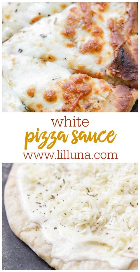 Pizza Blanca, White Pizza Sauce, Pizza Lasagna, Resep Pizza, White Sauce Recipes, Pizza Bianca, Pizza Sauce Recipe, Meal Prep Plans, White Pizza