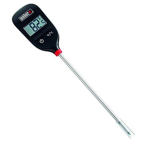 Whether you're grilling over gas or charcoal, the very best way to know if your grilled food is cooked to a safe internal temperature, as well as to your preferred doneness, is to test it with an accurate thermometer. Rely on this thermometer... Outdoor Grill Accessories, Small Dishwasher, Weber Bbq, Digital Meat Thermometer, Instant Read Thermometer, Meat Thermometer, Perfect Steak, Appliances Online, Outdoor Furniture Decor