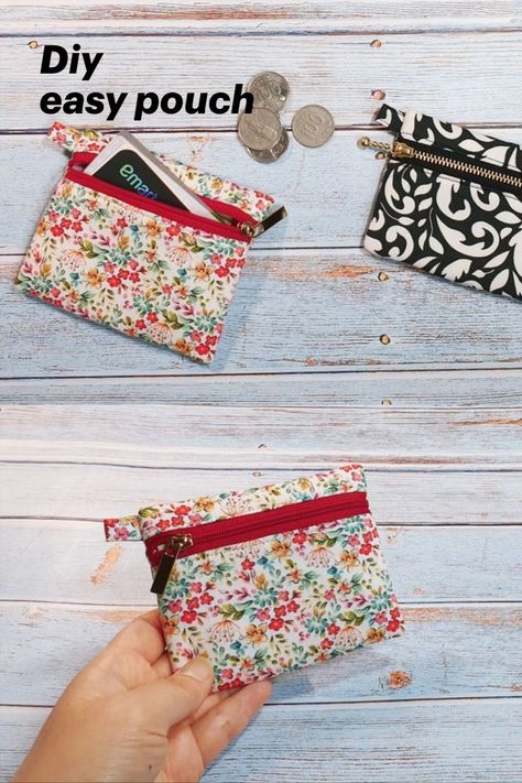 Diy Coin Purse Pattern, Easy Zipper Pouch, Diy Pouch No Zipper, Mini Coin Pouch, Diy Coin Purse, Mini Zipper Pouch, Coin Purse Pattern, Coin Purse Tutorial, Wallet Sewing Pattern