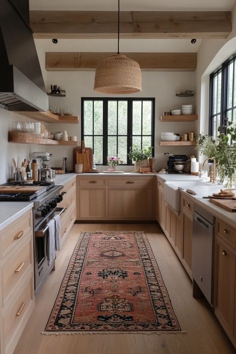 Get a stylish boho kitchen with these simple ideas and quick decor tips. Boho Kitchen Remodel Ideas, Boho Inspired Kitchen, Earthy Small Kitchen, Bohemian Interior Design Kitchen, Boho Modern Kitchen Ideas, Boho Kitchen Cabinet Colors, Cozy Earthy Kitchen, Scandinavian Kitchen Design Ideas, Simple Boho Kitchen