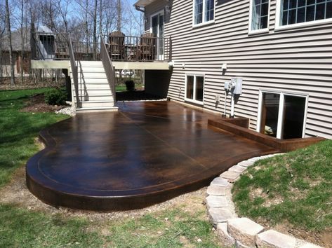 amp-pinterest in action Stained Concrete Patio, Acid Stained Concrete Patio, Outdoor Concrete Stain, Concrete Backyard, Concrete Stain Patio, Curved Pergola, Backyard Patio Deck, Easy Patio, Acid Stained Concrete