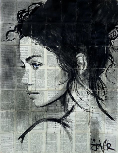 Loui Jover, My Muse, Newspaper, Muse, Black And White, Hair, White, Black, Art