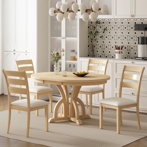 PRICES MAY VARY. [Farmhouse Dining Furniture Set] - Retro-style dining set, Perfect for the whole family to enjoy a sumptuous dinner together. With a strong farmhouse feel, this dining set creates a romantic and elegant atmosphere for your dining room. [5-Piece Kitchen Dining Set] - This elegant round dining set includes a round table and four matching chairs, showcasing a classic silhouette accentuated by a banded arch pedestal. [Extendable Round Dining Table Set] - This exquisite round table c Farmhouse Round Kitchen Table, Kitchen Bistro Set, Round Dinning Room Table, Small Dining Room Set, Extendable Round Dining Table, Kitchen Nook Table, Circle Dining Table, Small Round Dining Table, Small Kitchen Table Sets