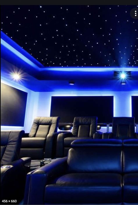 Full theatre not needed, but in a media room interesting ceiling idea. Media Room Ideas Theatres, Small Movie Room, Home Theater Room Design, Theater Room Design, Media Room Design, Home Cinema Room, Star Ceiling, At Home Movie Theater, Hiasan Bilik