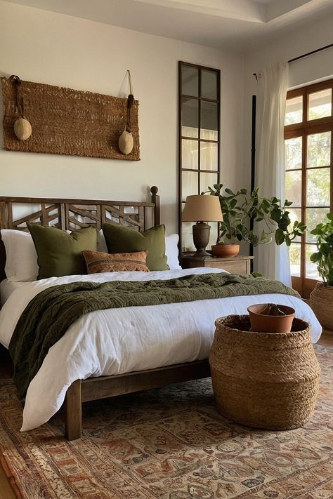 Down To Earth Bedroom, Earthy Home Decor Bedroom, Spanish Bedroom Aesthetic, Spanish Style Rooms Bedrooms, Bedding Inspiration Cozy, Spanish Style Bedroom, Spanish Bedroom, Earthy Bedroom, Stil Boho