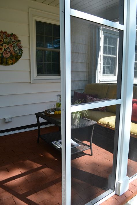 Exquisitely Unremarkable : Screened In Porch~ Our Bug Free Sanctuary Screened In Porch Using Screen Doors, Screened In Porch On A Budget, Screen Porch Sliding Doors, Screening In Porch Diy, Diy Screen Patio, How To Screen In An Existing Porch Diy, Making A Screened In Porch, Diy Porch Screening, Screening In An Existing Covered Porch