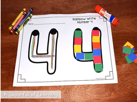 Teaching Numbers 1-10 Preschool Number 4 Activities, Number 4 Craft, Number 4 Crafts For Preschoolers, Number Activities Preschool, Rainbow Writing, Math Crafts, Teaching Numbers, Preschool Art Activities, Numbers Preschool