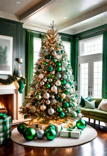 How to decorate a Christmas tree in green and white. How to decorate a Christmas tree in white and green.  Green and white Christmas decor.  White and green Christmas decor.  Green Christmas decorating ideas. Christmas decorating tips.  Christmas tree decor ideas, Designer Christmas tree, Christmas inspo, Christmas tree color schemes, trendy Christmas trees, beautiful Christmas trees,  pretty Christmas tree.  Green Christmas ornaments. green and white Christmas ornaments. Green Decorations Christmas Tree, Gold White And Green Christmas Tree, Green And Black Christmas Tree Decor, Green White And Gold Christmas Tree, Christmas Tree With Green Ornaments, Green Ornaments Christmas Tree, Decorate A White Christmas Tree, Green Christmas Tree Ideas, Light Green Christmas Tree