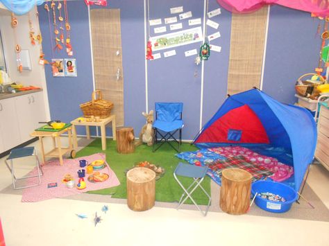 Campsite role play idea Camping Role Play, Role Play Ideas, Camping Dramatic Play, Garden Theme Classroom, Australia School, Camping With Toddlers, Role Play Areas, Play Corner, Outside Games