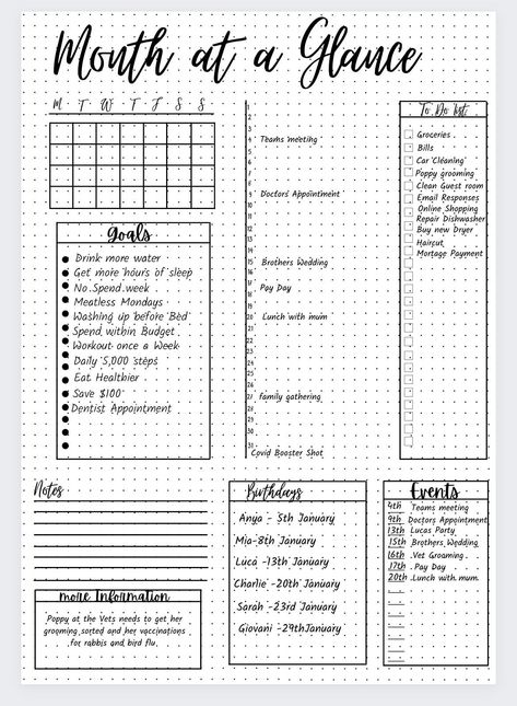 Month at a Glance, Monthly Planner, Monthly G Weekly Review Bullet Journal, Budget Bullet Journal Layout, Month At A Glance Printable Free, Year At A Glance Bullet Journal, Monthly Goals Bullet Journal, Monthly Tracker Bullet Journal, Planners 2024, Dot Journaling, Happy Planner Monthly