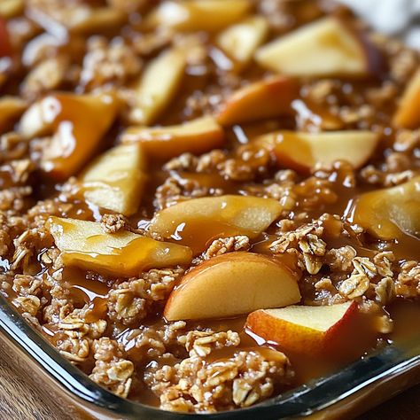 Caramel Apple Breakfast, Baked Apple Oatmeal Breakfast, Cinnamon Apple Oatmeal Bake, Quick And Easy Caramel Apple Oatmeal Bake, Carmel Apple Over Night Oats, Healthy Breakfast Oatmeal Apple Cake, Carmel Apple Oatmeal Crisp, Carmel Oatmeal Apple Bake, Dessert With Oatmeal