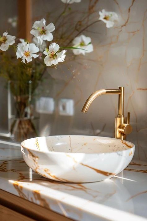 Elevate Your Space: Calacatta Gold Bathroom Ideas Calacatta Gold Bathroom, Calcutta Gold Marble Bathroom, Gold Marble Bathroom, Gold Bathroom Ideas, Gold Bathroom Vanity, Hexagon Marble Tile, Calcutta Gold Marble, Calcutta Gold, Quartz Bathroom