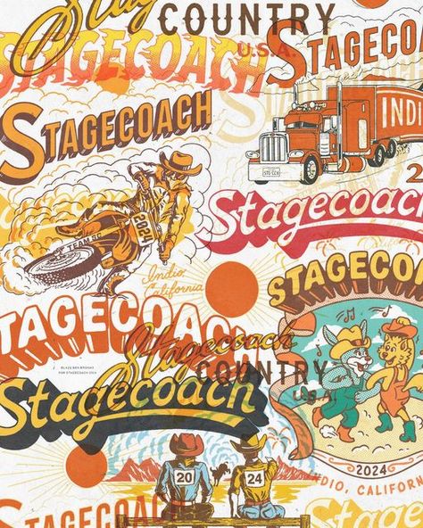 Blaze Brooks on Instagram: "STAGECOACH 2024 

Designs made for this years festival merchandise! Thanks @goldenvoice for having me onboard this year." Stagecoach 2024, 2025 Inspiration, Cowboy Artwork, Stagecoach Festival, Festival Merchandise, Western Festival, Mountain Road, Illustration Inspiration, Rodeo