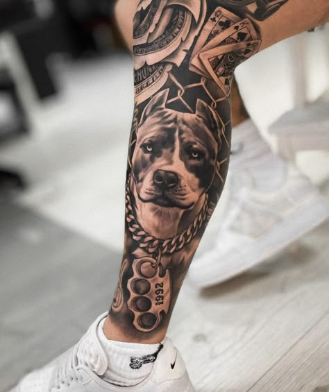 Acab Tattoo, Dog Portrait Tattoo, Chicanas Tattoo, Chicano Tattoos Sleeve, Pitbull Tattoo, Full Leg Tattoos, Gangsta Tattoos, Bull Tattoos, Chicano Style Tattoo