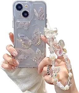 Compatible for iPhone 13/iPhone 14 Case Cute Butterfly Pattern Clear Design Aesthetic Women Teen Girls Glitter Pretty Crystal Sparkle Sparkly Phone Cases Protective Cover+Butterfly Chain Sparkly Phone Cases, Daily Bumps, Butterfly Chain, Girly Phone Cases, Pretty Iphone Cases, Pretty Phone Cases, Cute Butterfly, Aesthetic Women, Design Aesthetic